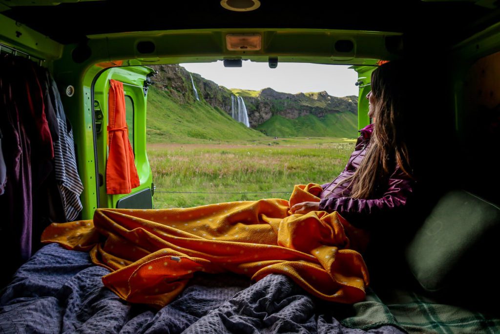 Campervan by Skogafoss Iceland