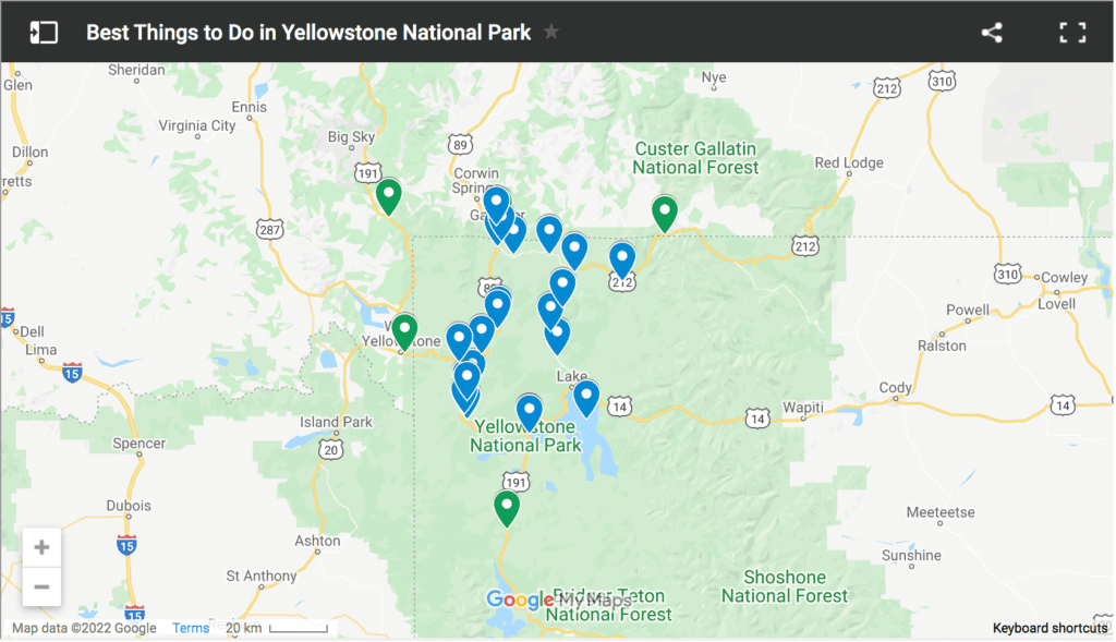 Best Things to Do in Yellowstone Map