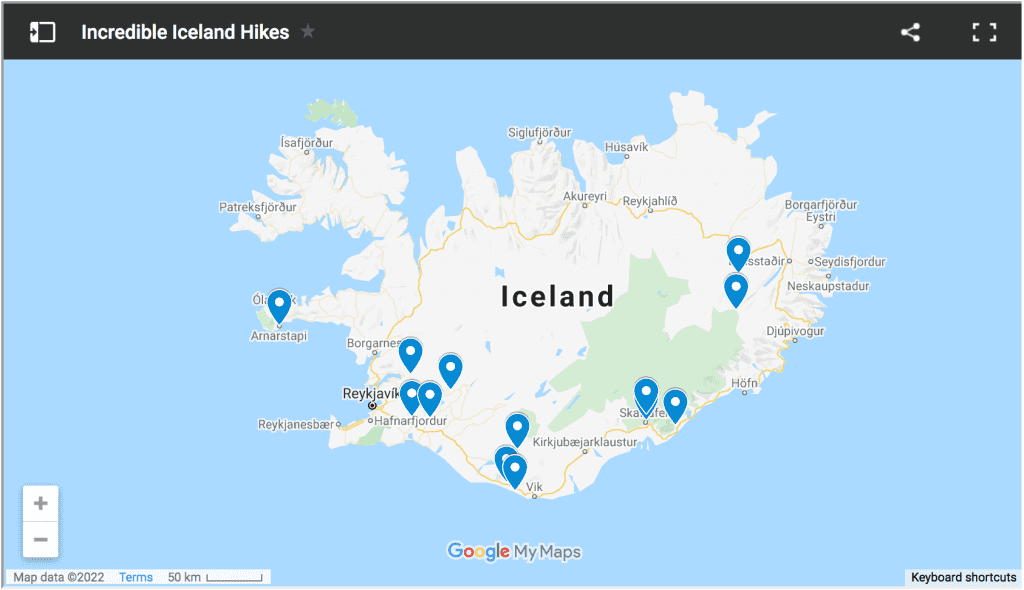 Iceland Hikes Map