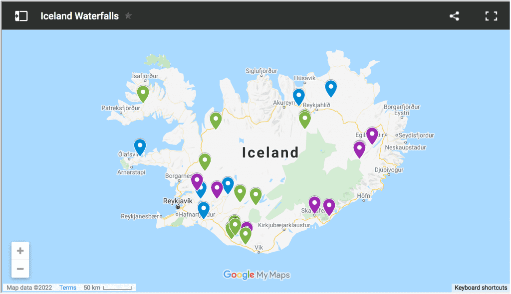 Iceland Waterfalls Map