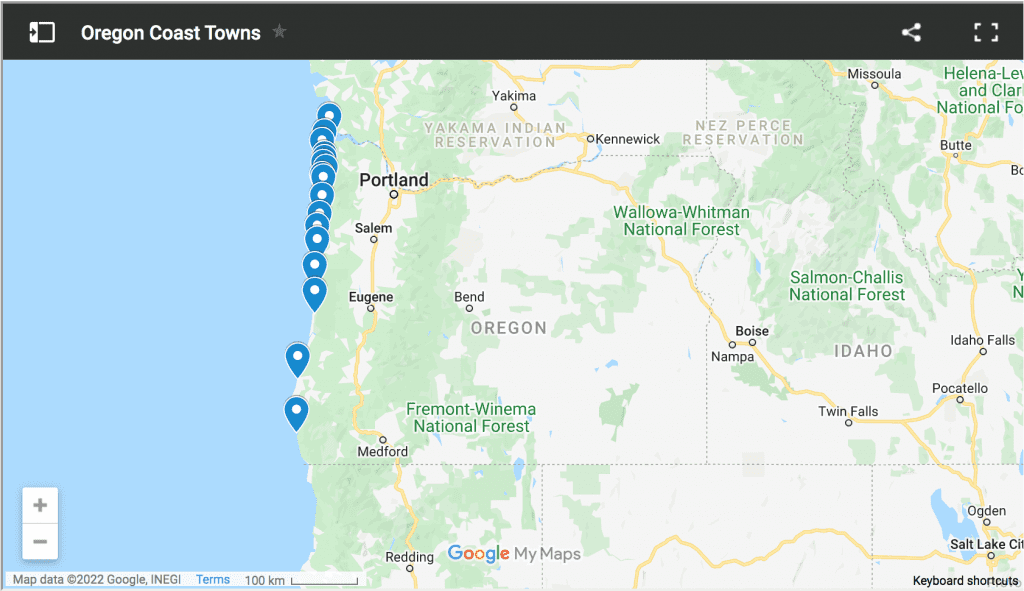 Oregon coast towns map