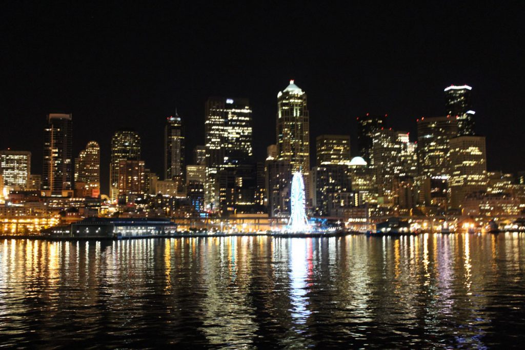 Seattle skyline view from Bainbridge Island ferry