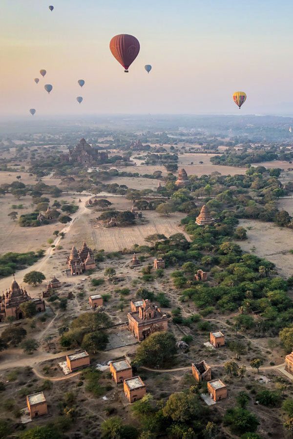 Hot air ballooning over Bagan Myanmar