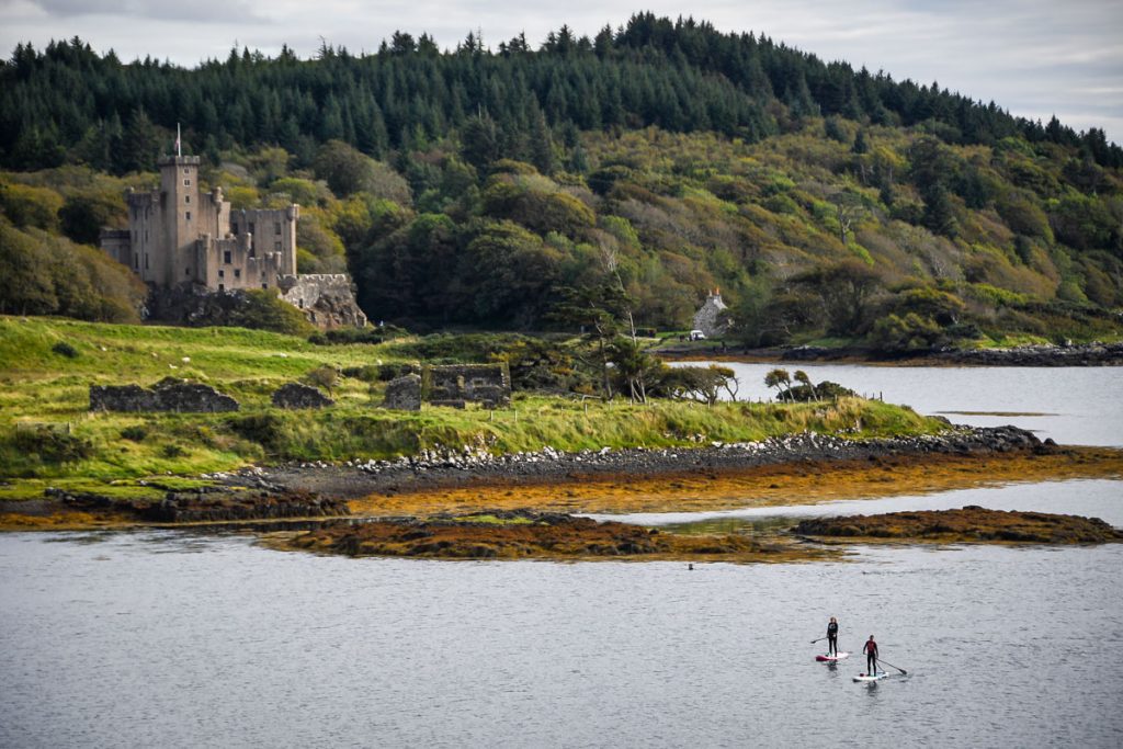SUP in front of Dunvegan Castle Isle of Skye Scotland