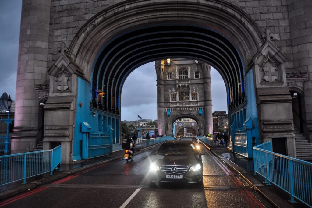 car on the London bridge UK