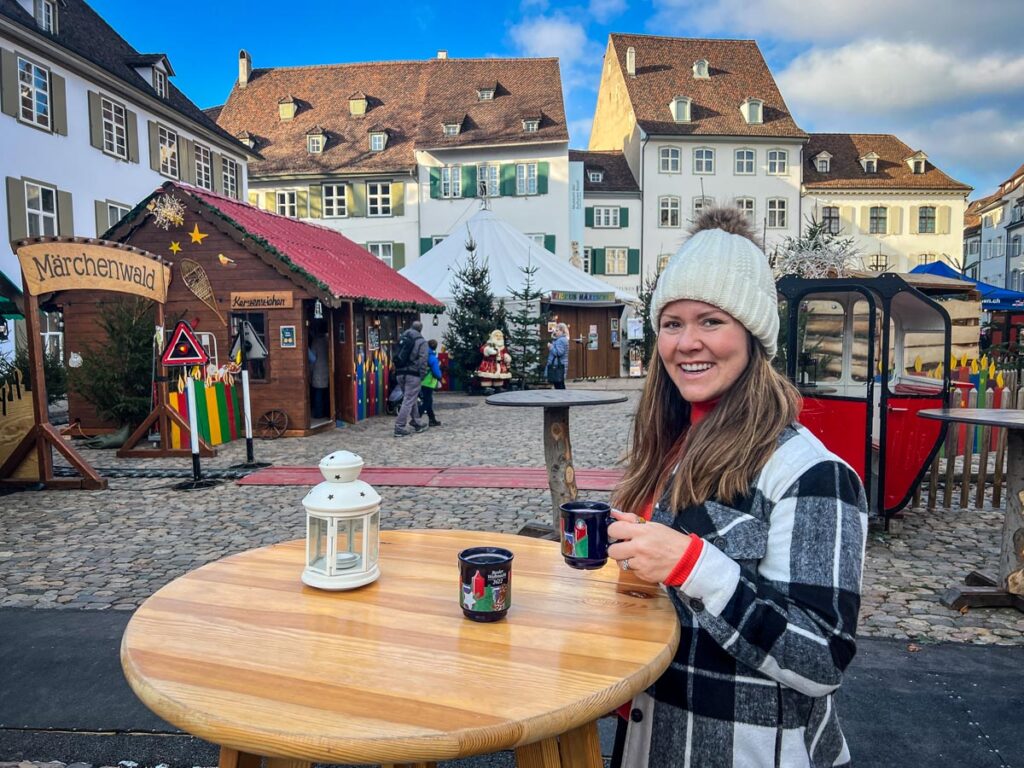 Sipping gluhwein at the Christmas market in Basel, Switzerland