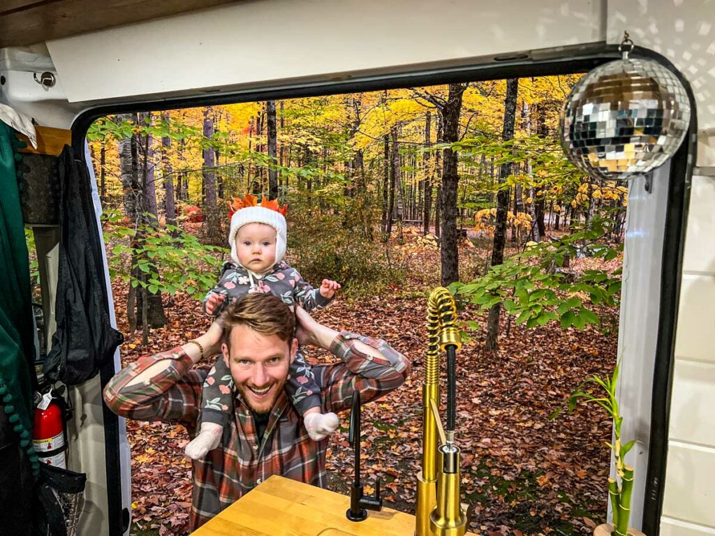 DIY Campervan ProMaster with a baby in autumn