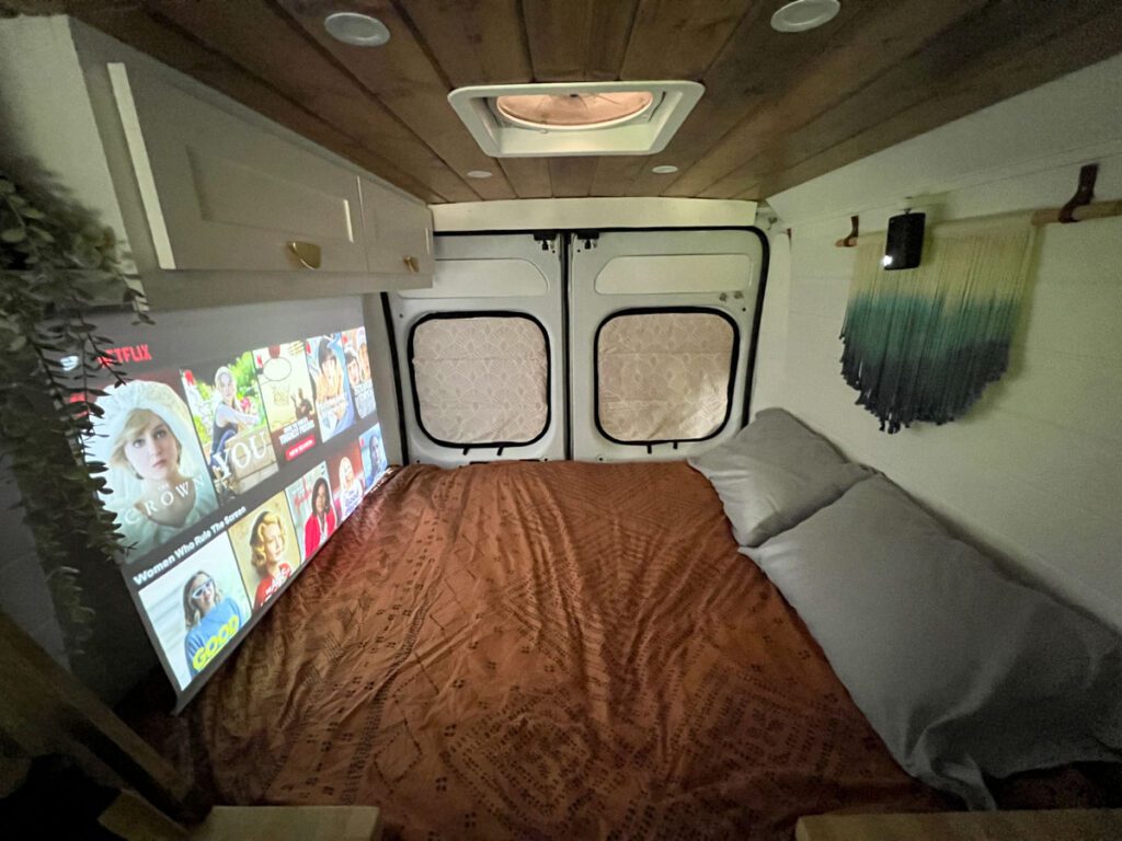 Campervan Appraisal Bed and Projector in Van