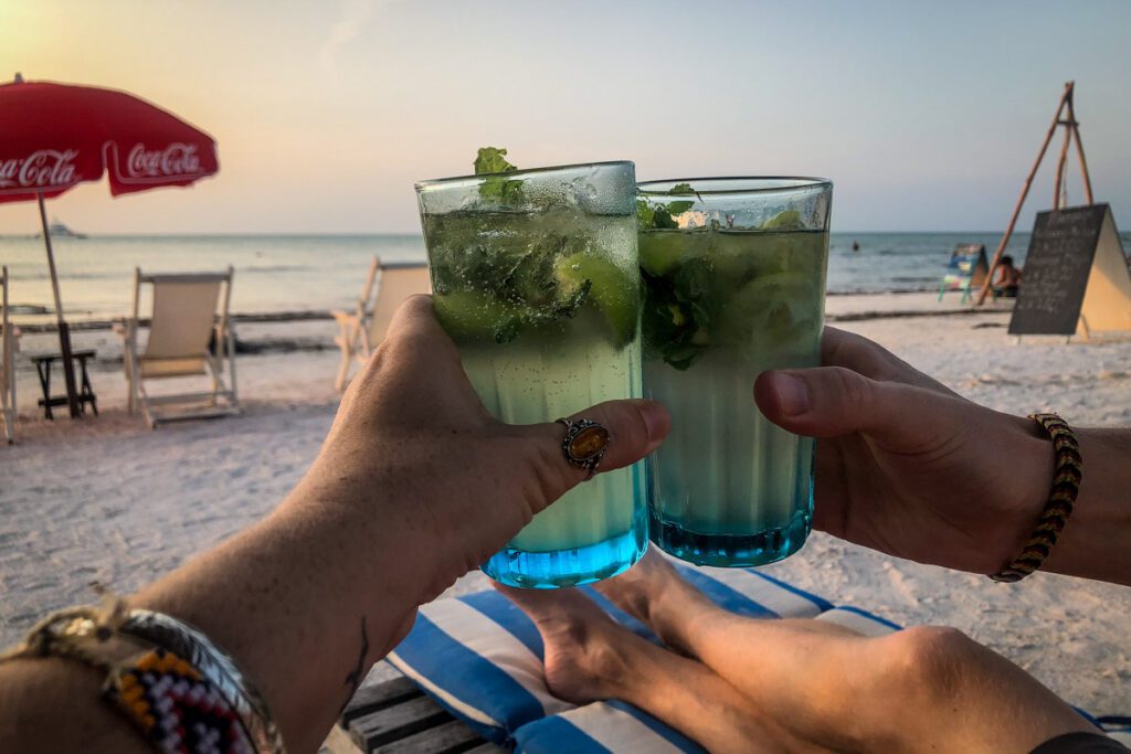 mojitos on the beach Isla Holbox Mexico