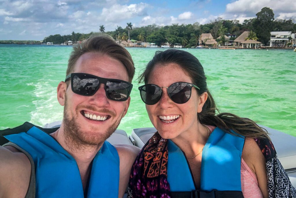 boating on Bacalar lagoon Mexico