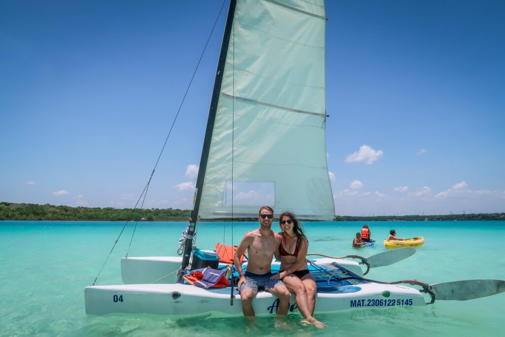 sailing on Bacalar lagoon Mexico