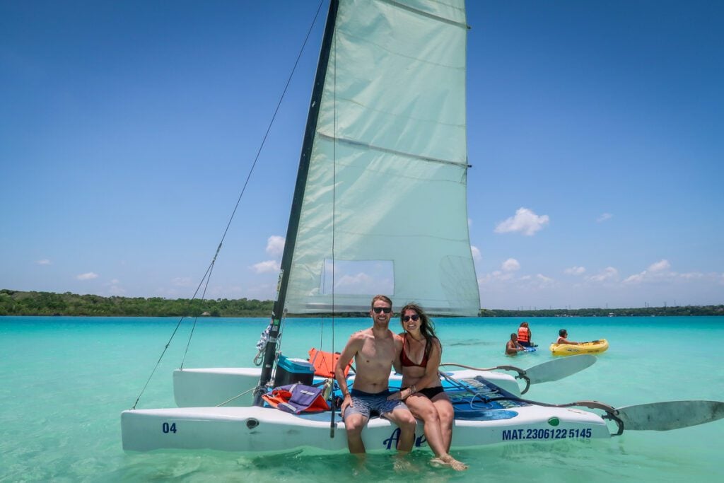 sailing on Bacalar lagoon Mexico