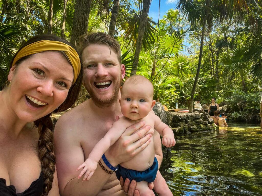 Cenote Azul Mexico with a baby