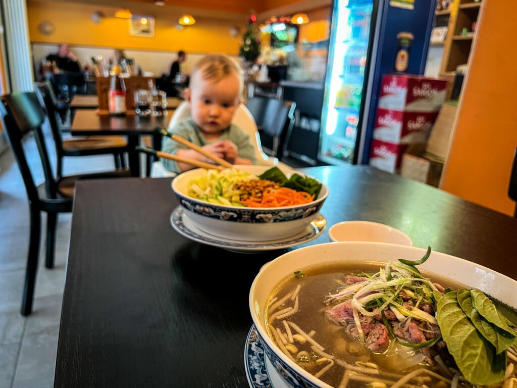 Travel with a baby tips Pho Vietnamese restaurant