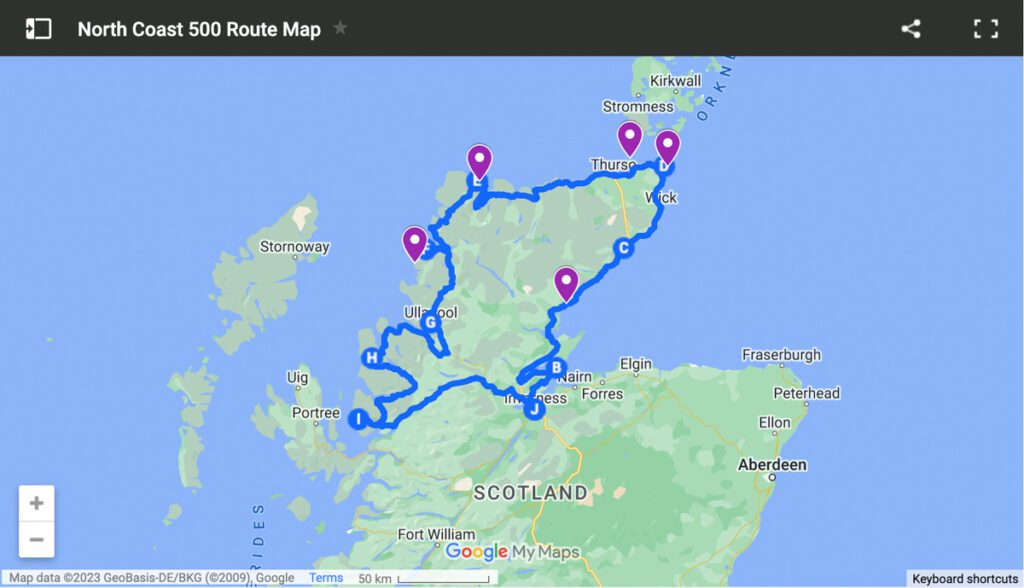 North Coast 500 Route Map