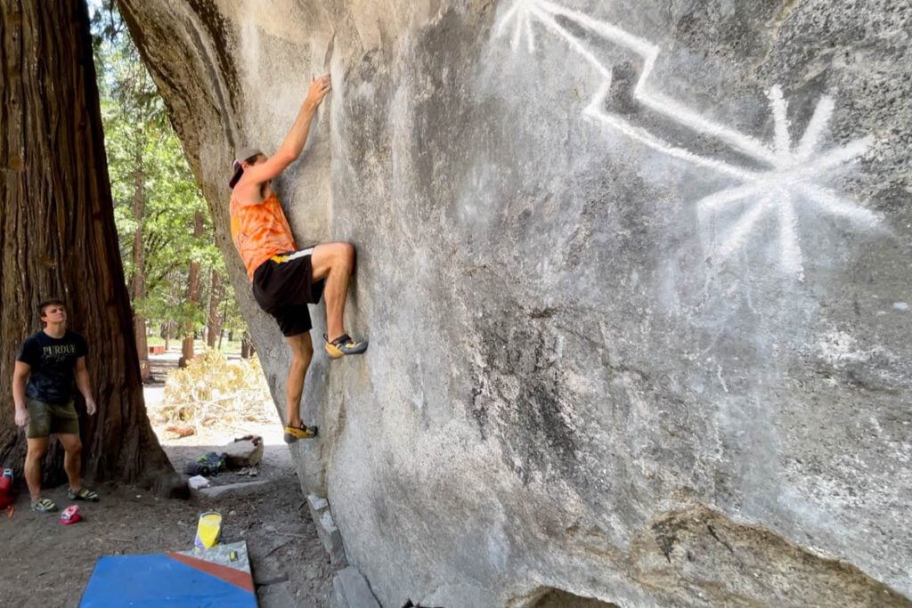 Paul attempting Midnight Lightning (V8) Yosemite (Paul Fuchs)