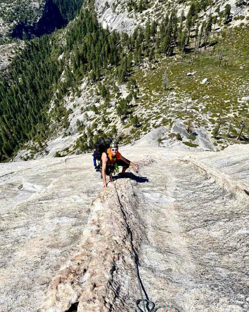 Paul climbing Snake Dike (5.7) on Half Dome