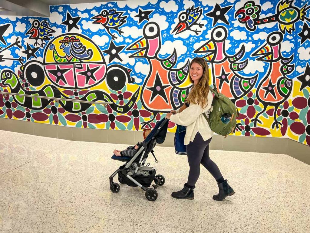 Flying with a baby tips airport stroller