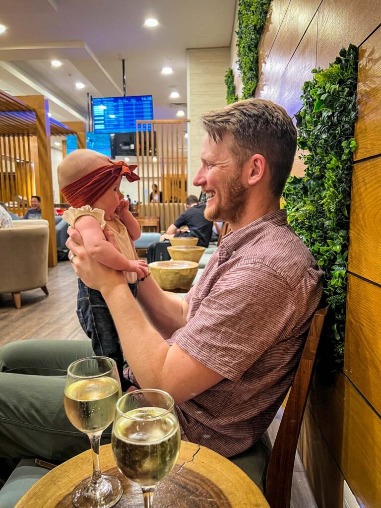 Airport lounge with a baby