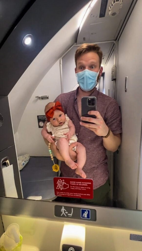 Airplane bathroom flying with a baby