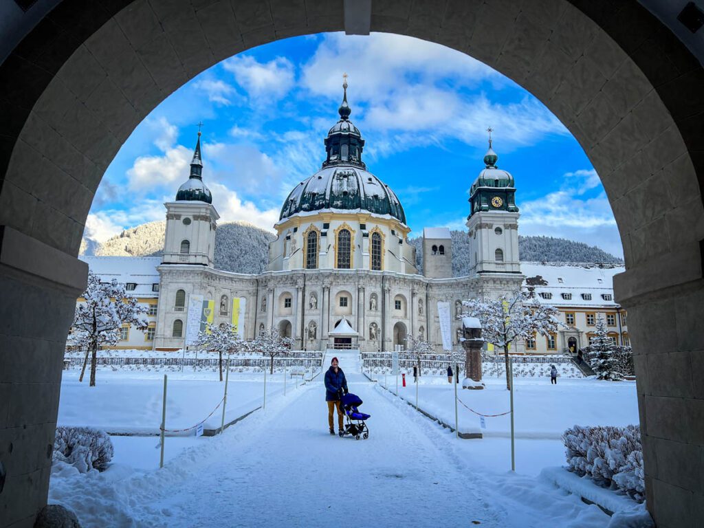 Travel with a baby tips Austria monastery Ettal Abbey 
