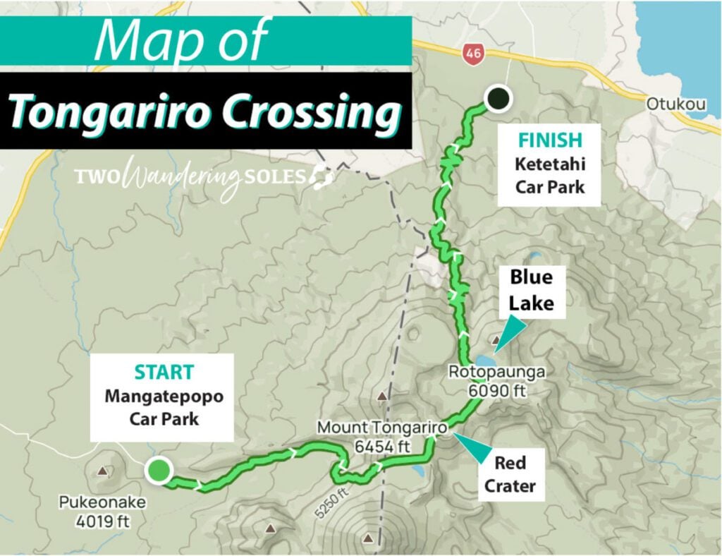 Map of Tongariro Crossing New Zealand