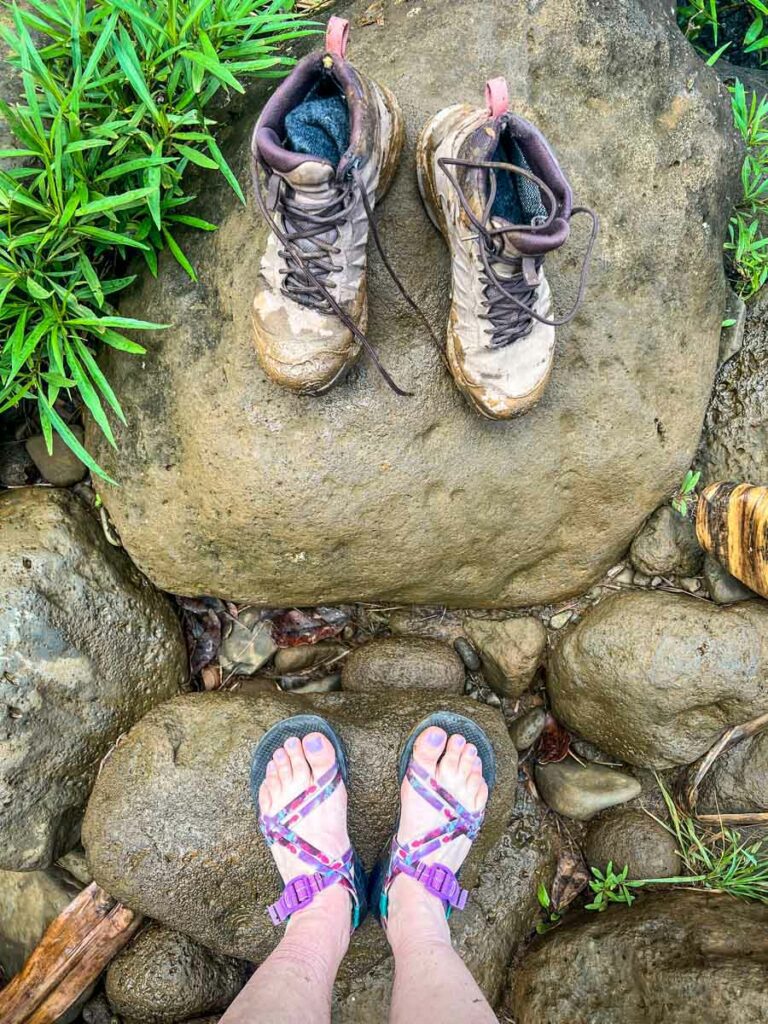 Hiking boots and Chaco hiking sandals