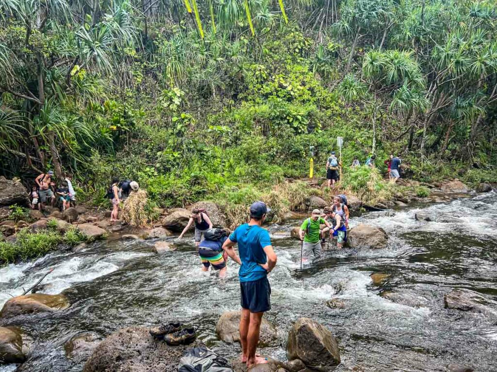 Hanakapiai river crossing Kalalau Trail