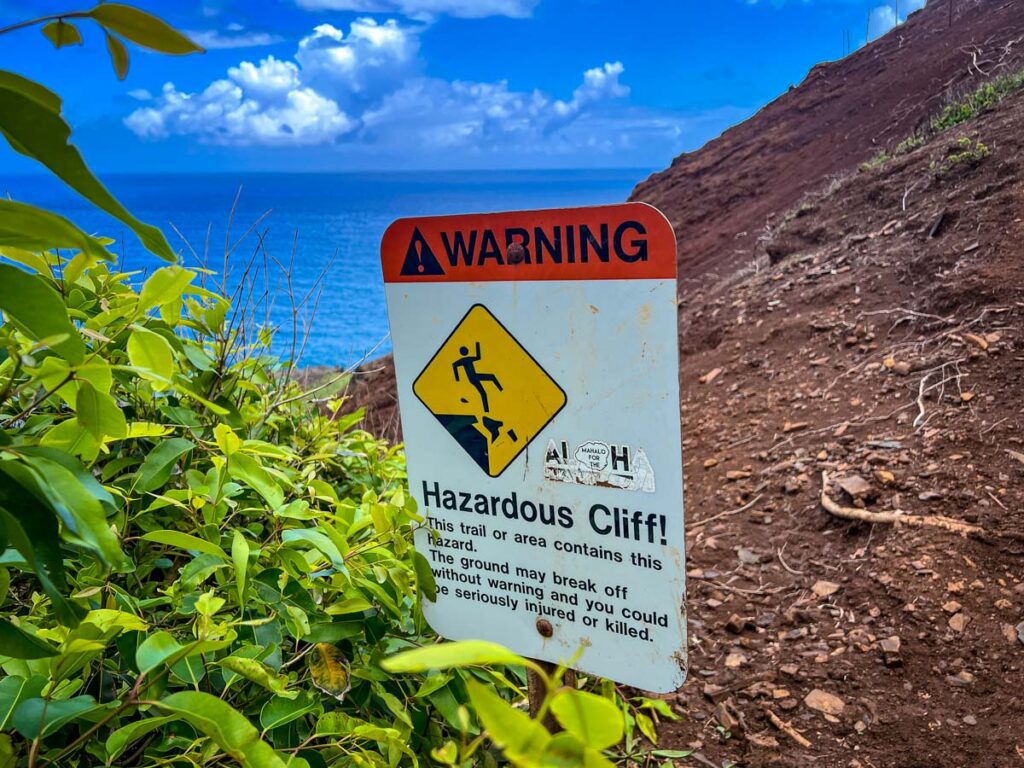 Kalalau Trail Warning sign
