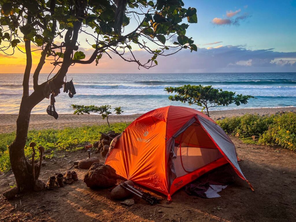 Sunset Kalalau Beach camping