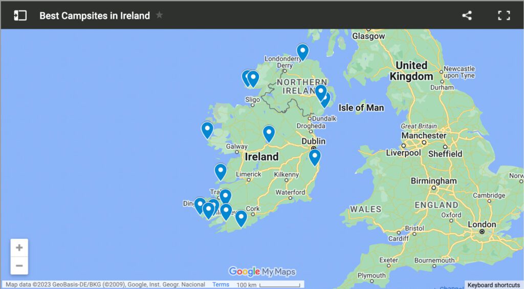 Camping in Ireland map