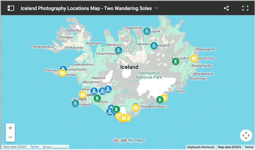 Iceland photography locations map by Two Wandering Soles