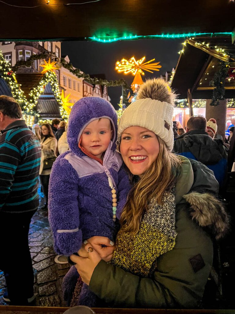 Christmas market with a baby
