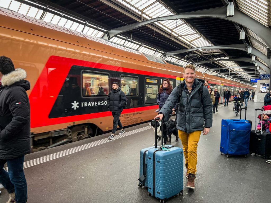Europe suitcases on train