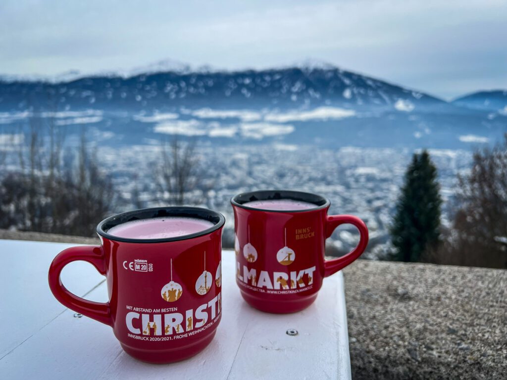 Gluwhein mugs Hungerburg Christmas market Innsbruck, Austria