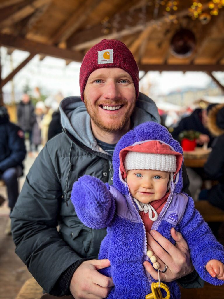 Christmas market with a baby