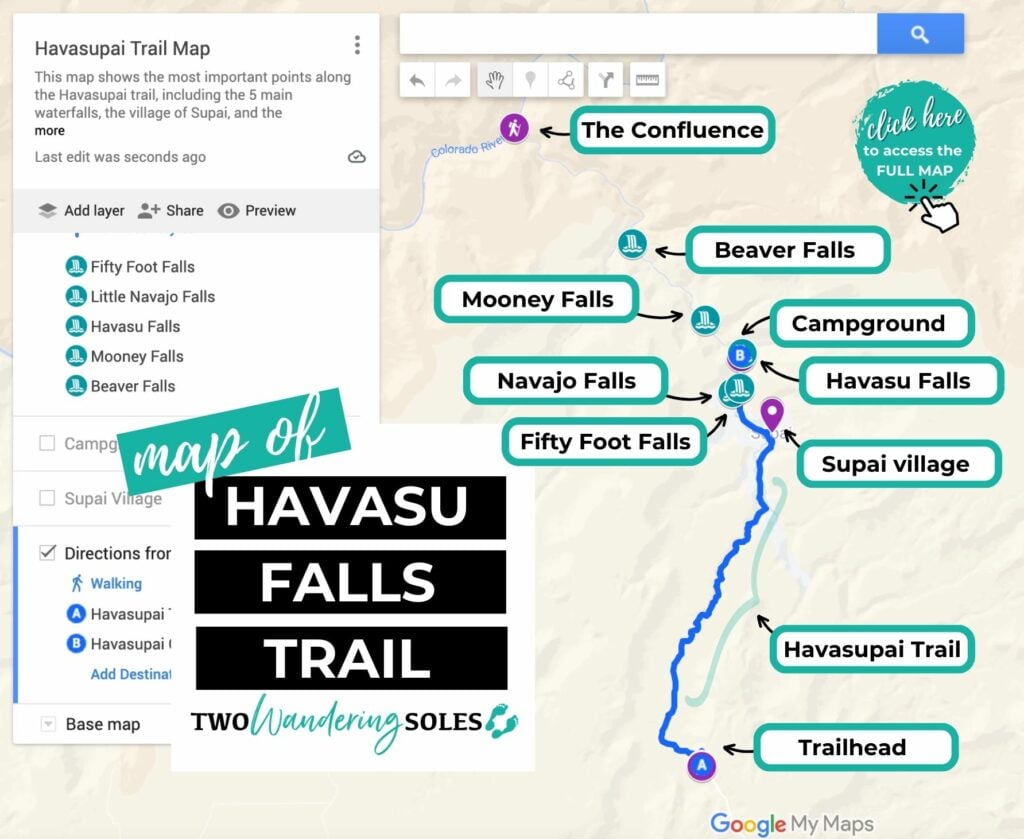 Havasu Falls Hike Map Havasupai Arizona