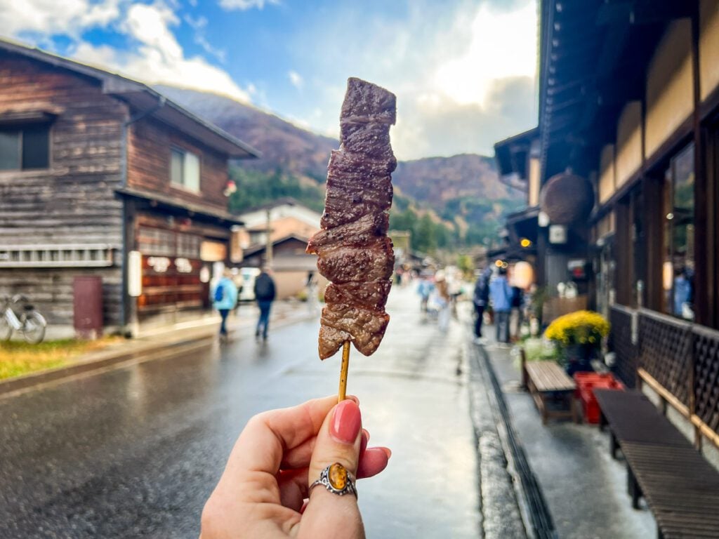 Hida beef skewer Shirakawago Japan