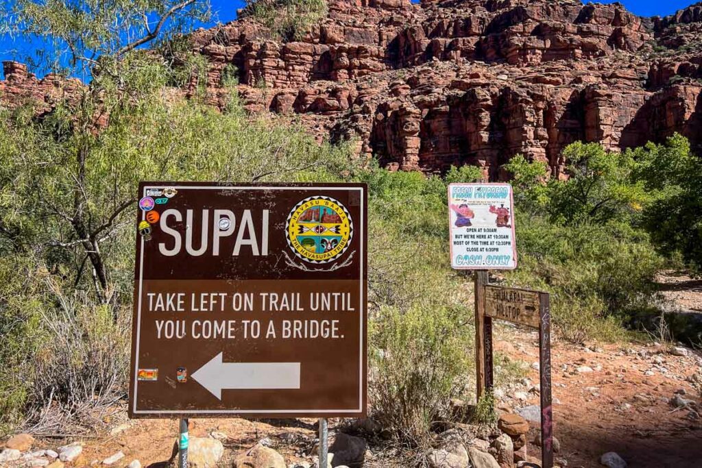 Supai & fry bread signs Havasupai Arizona USA