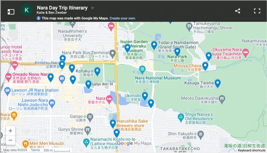 Nara Japan day trip map
