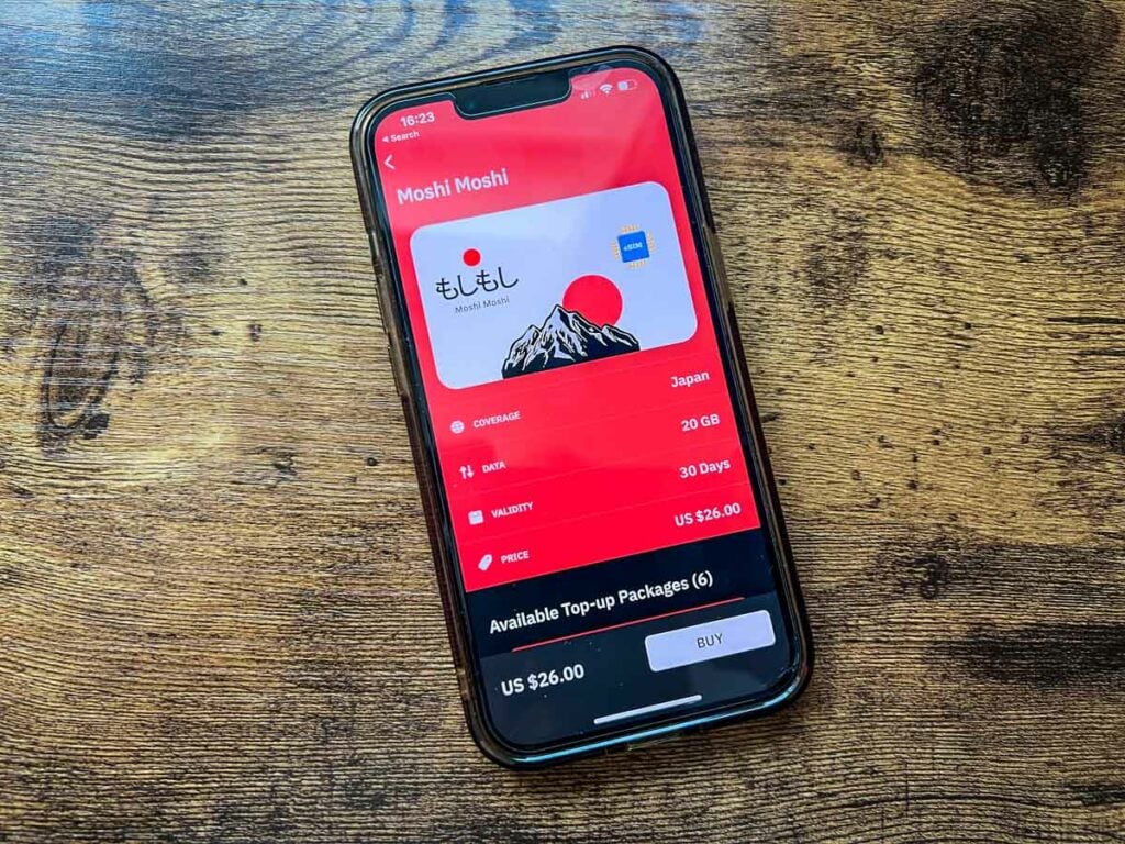 Japan eSIM plan on Airalo Moshi Moshi WiFi