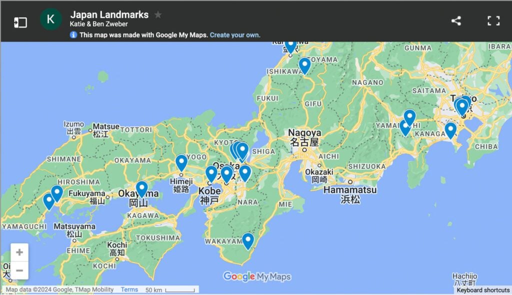 Japan Landmarks map