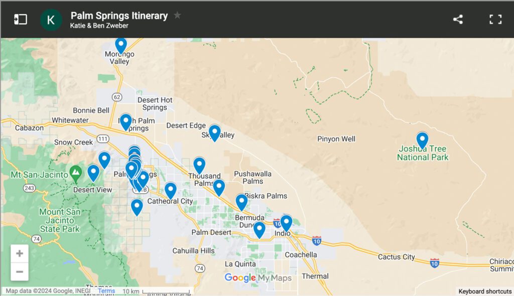 Palm Springs itinerary map
