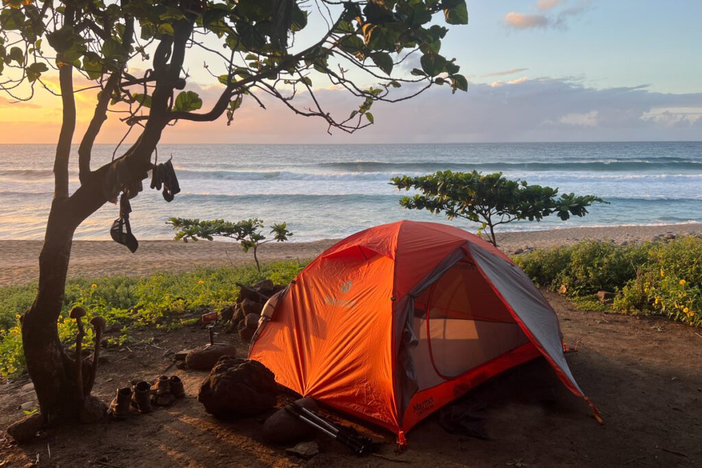 Tent camping on the beach in Hawaii