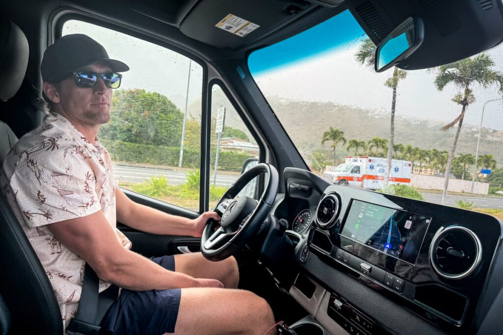 Anthony driving a campervan