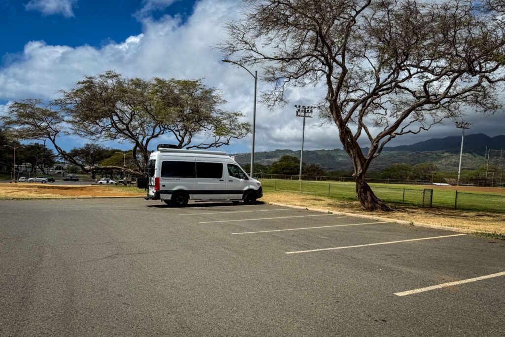 campervan in parking lot in Hawaii