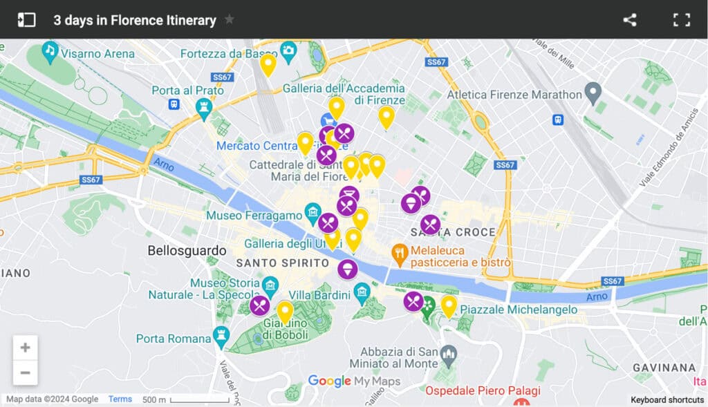 3 days in Florence itinerary map
