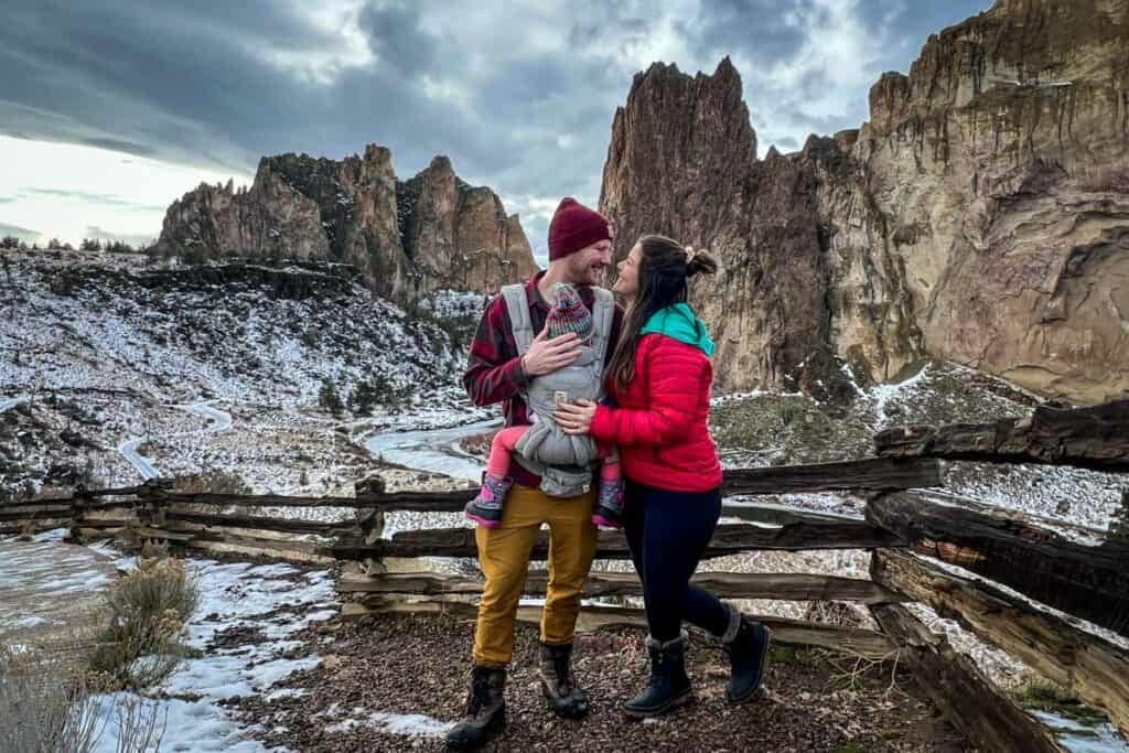 Family hiking with a toddler