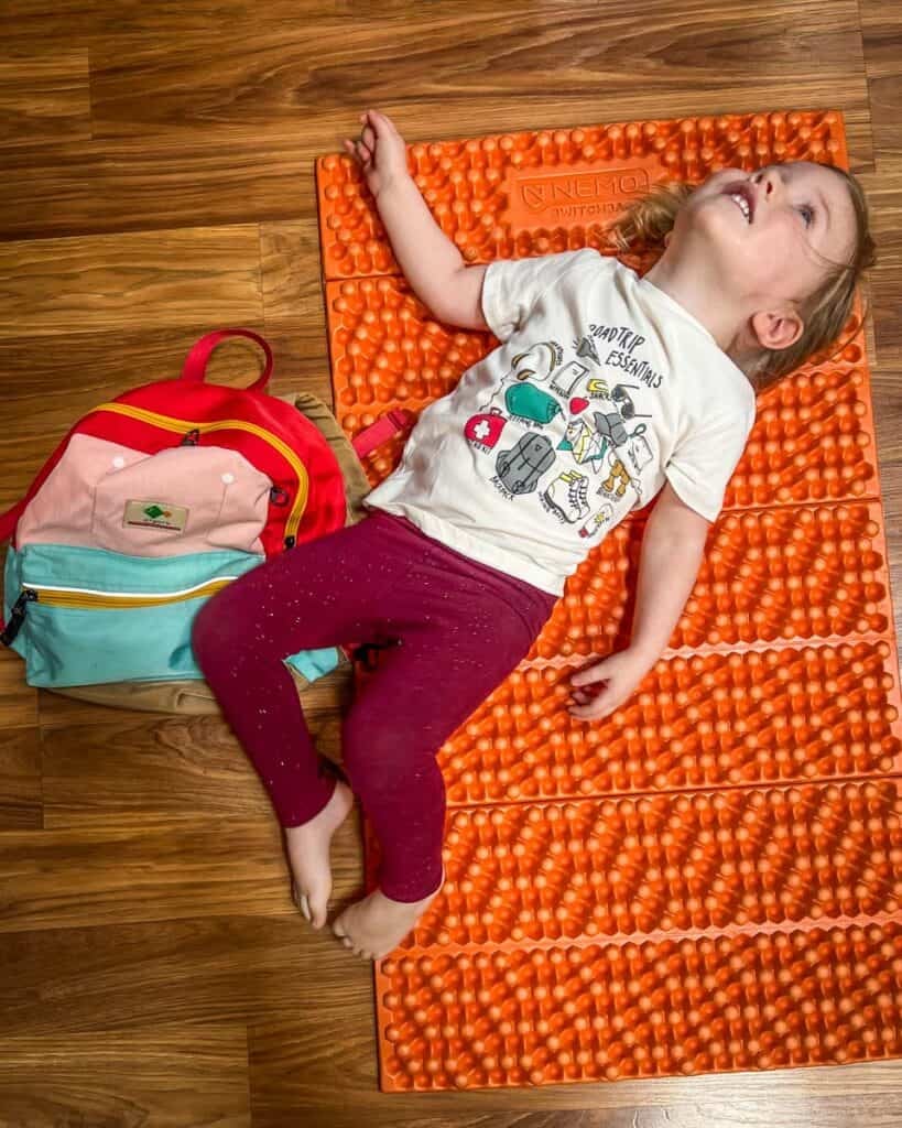 Hiking camping with a toddler mat
