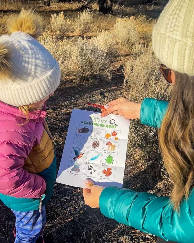 Nature scavenger hunt hiking with a toddler